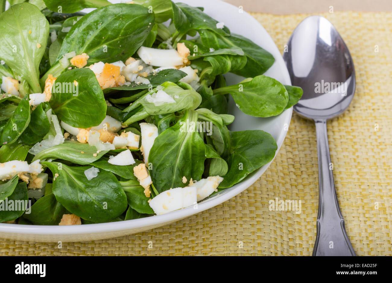 lamb`s lettuce with egg and onion Stock Photo Alamy